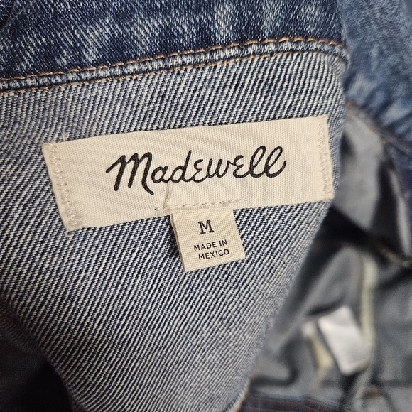 Madewell Blue Denim Medium Wash Trucker Jacket With Painted Flames Size Medium - Picture 5 of 10